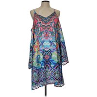 La Moda Casual Dress - Shift: Blue Print Pattern Dresses - New