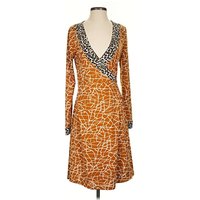 BCBGMAXAZRIA Cocktail Dress - Wrap: Orange Graphic Pattern Dresses - Used