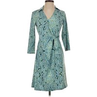 Talbots Cocktail Dress - Wrap: Teal Paisley Pattern Dresses - Used - Size P