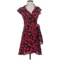 Nanette Lepore Cocktail Dress - Wrap: Red Print Pattern Dresses - Used - Size
