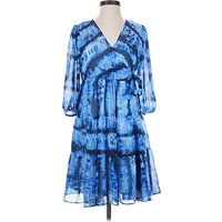 Calvin Klein Cocktail Dress: Blue Tie-dye Pattern Dresses - Used - Size