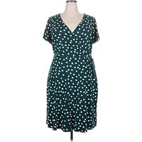 Fortune + Ivy Casual Dress - Wrap: Teal Polka Dots Pattern Dresses - Used - Size 2X