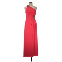 LM Collection Cocktail Dress - Bridesmaid: Red Solid Pattern Dresses - Used - Size