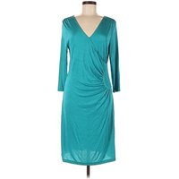 Slinky Brand Cocktail Dress - Wrap: Teal Solid Pattern Dresses - Used