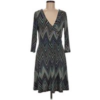 Cocktail Dress - Wrap: Teal Chevron/Herringbone Pattern Dresses - Used