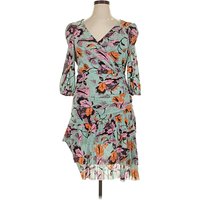 Diane von Furstenberg Cocktail Dress - Wrap: Teal Print Pattern Dresses - Used - Size X
