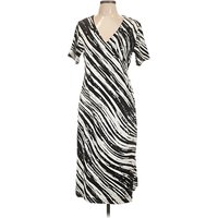 Soft Surroundings Casual Dress - Wrap: Silver Stripes Pattern Dresses - Used - Size