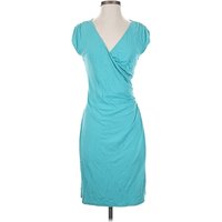 Ann Taylor Factory Cocktail Dress - Wrap: Teal Solid Pattern Dresses - Used