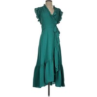 Kate Spade New York Casual Dress - Wrap: Teal Polka Dots Pattern Dresses - Used - Size