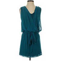 Cotton Candy Cocktail Dress - Wrap: Teal Solid Pattern Dresses - Used