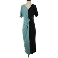 Shein Cocktail Dress - Wrap: Teal Color Block Pattern Dresses - Used