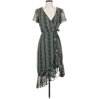 City Studio Cocktail Dress - Wrap: Teal Chevron/Herringbone Pattern Dresses - Used - Size