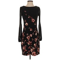 White House Black Market Cocktail Dress: Black Floral Pattern Dresses - Used - Size X