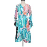 Kobi Halperin Cocktail Dress - Wrap: Teal Print Pattern Dresses - Used