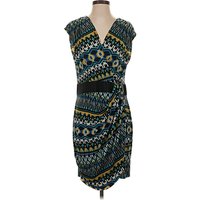 Max and Cleo Cocktail Dress - Wrap: Teal Print Pattern Dresses - Used
