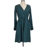 Casual Dress - Wrap: Teal Polka Dots Pattern Dresses - Used