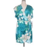 Adrianna Papell Cocktail Dress - Wrap: Teal Tropical Pattern Dresses - New - Size