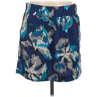 Ann Taylor LOFT Silk Skirt: Blue Print Pattern Bottoms