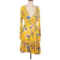 Yumi Kim Cocktail Dress - Wrap: Yellow Floral Pattern Dresses - Used