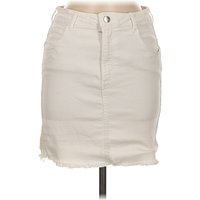 &Denim by H&M Denim Skirt: Ivory Solid Pattern Bottoms - Size