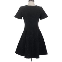Twinset Cocktail Dress - Fit & Flare: Black Tweed Pattern Dresses - Used - Size