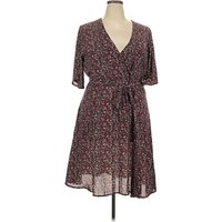 Shein Casual Dress - Wrap: Burgundy Paisley Pattern Dresses - Used - Size 2X