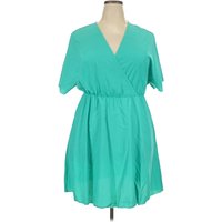 Casual Dress - Wrap: Teal Solid Pattern Dresses - Used - Size 3X