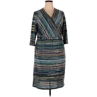 Lane Bryant Casual Dress - Wrap: Teal Stripes Pattern Dresses - Used - Size 18 Plus