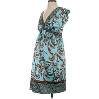 Everly Grey Cocktail Dress - Wrap: Teal Paisley Pattern Dresses - Used - Size X