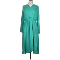 Casual Dress - Wrap: Teal Solid Pattern Dresses - Used