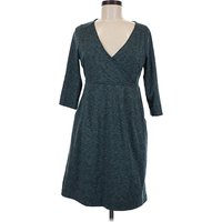 Eddie Bauer Casual Dress - Wrap: Teal Chevron/Herringbone Pattern Dresses - Used