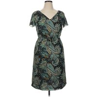 Casual Dress - Wrap: Teal Paisley Pattern Dresses - Used - Size