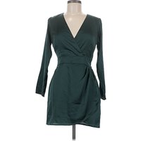 Abercrombie & Fitch Cocktail Dress - Wrap: Teal Solid Pattern Dresses - Used