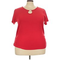 Top Fashion of NY Short Sleeve T-Shirt Red Keyhole Neckline Tops - Used - Size 3X