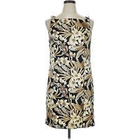Dani Max Cocktail Dress - Shift: Gold Print Pattern Dresses - Used - Size