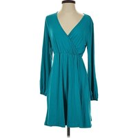 Leadingstar Casual Dress - Wrap: Teal Solid Pattern Dresses - Used