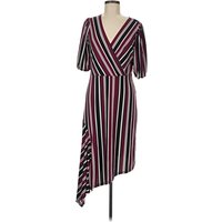 Tash + Sophie Cocktail Dress - Wrap: Burgundy Stripes Pattern Dresses - Used