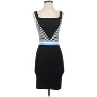 Flat White Cocktail Dress - Bodycon: Black Graphic Pattern Dresses - Used