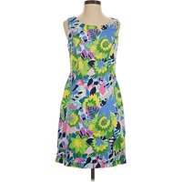 Talbots Casual Dress - Shift: Green Tropical Pattern Dresses - Used - Size 4 Petite