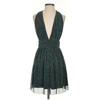 Lulus Cocktail Dress - Wrap: Teal Tweed Pattern Dresses - Used