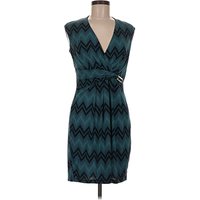 En Focus Studio Cocktail Dress - Wrap: Teal Chevron/Herringbone Pattern Dresses - Used - Size