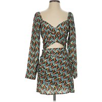 Topshop Cocktail Dress - Wrap: Teal Print Pattern Dresses - Used - Size