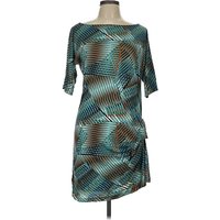 Diane von Furstenberg Cocktail Dress - Wrap: Teal Print Pattern Dresses - Used - Size
