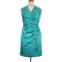 Lauren by Ralph Lauren Cocktail Dress - Wrap: Teal Paisley Pattern Dresses - Used - Size 14 Petite