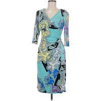 ETRO Cocktail Dress - Wrap: Teal Print Pattern Dresses - Used - Size