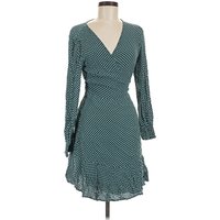 Ann Taylor LOFT Cocktail Dress - Wrap: Teal Polka Dots Pattern Dresses - Used - Size
