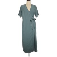 Universal Standard Casual Dress - Wrap: Teal Solid Pattern Dresses - Used - Size
