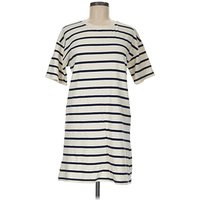 Zara Casual Dress - Shift: Ivory Stripes Pattern Dresses - Used