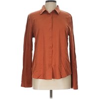 Modern Works Long Sleeve Blouse: Brown Solid Pattern Tops