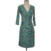 Laundry by Design Cocktail Dress - Wrap: Teal Print Pattern Dresses - Used - Size